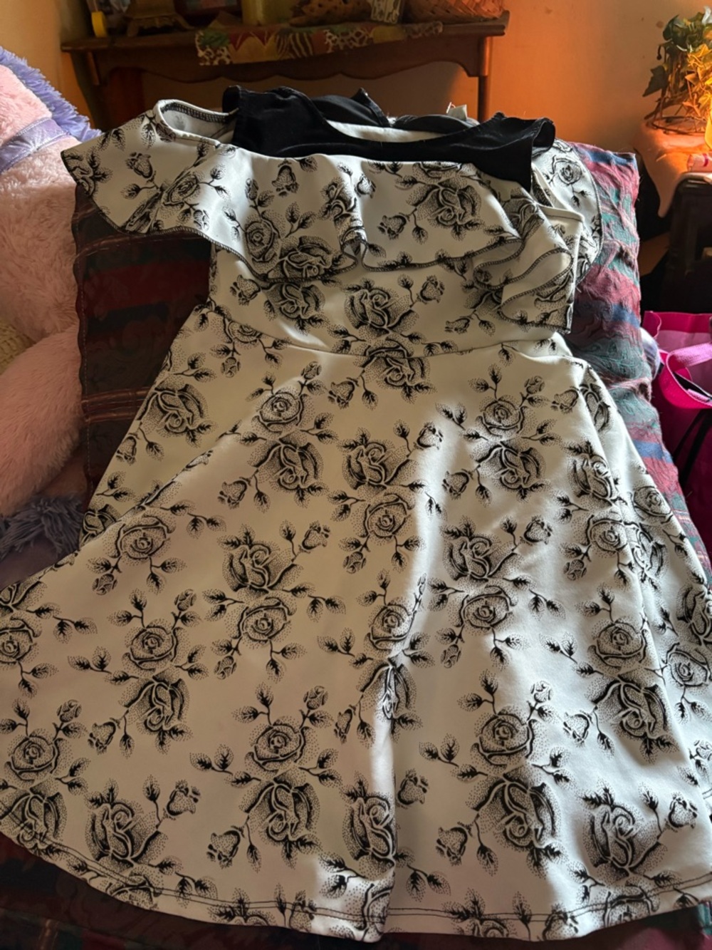 Knitworks Black and White Rose Print Dress